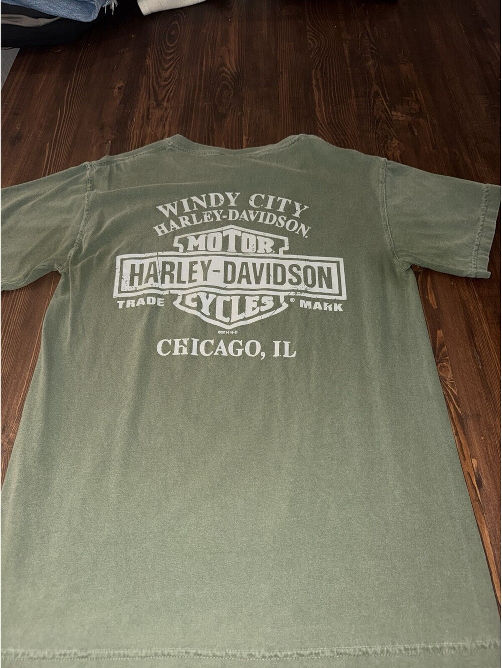 Harley-Davidson Motor Cycles Green Chicago Graphic T-Shirt Size S
